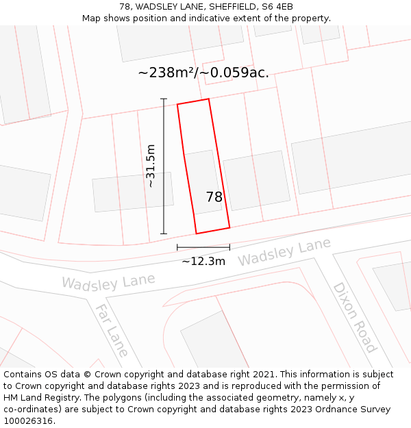78, WADSLEY LANE, SHEFFIELD, S6 4EB: Plot and title map