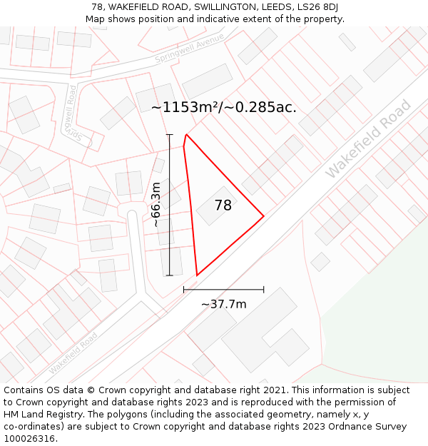 78, WAKEFIELD ROAD, SWILLINGTON, LEEDS, LS26 8DJ: Plot and title map