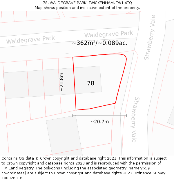 78, WALDEGRAVE PARK, TWICKENHAM, TW1 4TQ: Plot and title map