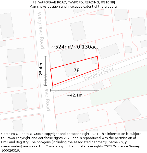 78, WARGRAVE ROAD, TWYFORD, READING, RG10 9PJ: Plot and title map