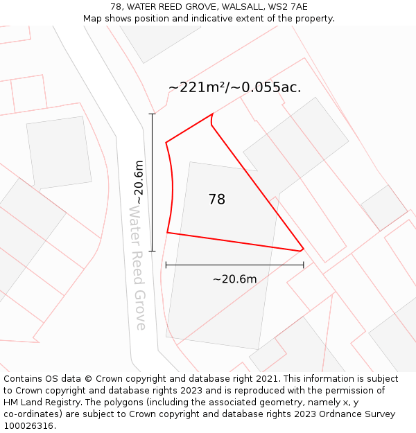 78, WATER REED GROVE, WALSALL, WS2 7AE: Plot and title map