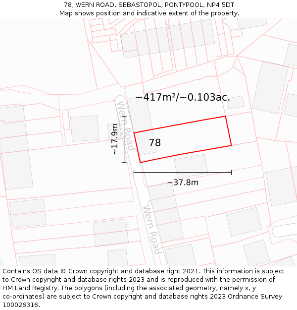 78, WERN ROAD, SEBASTOPOL, PONTYPOOL, NP4 5DT: Plot and title map