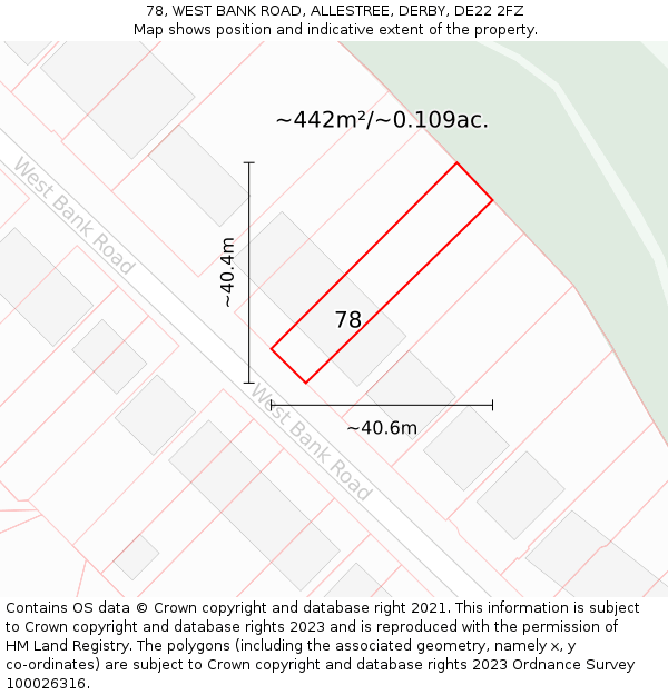 78, WEST BANK ROAD, ALLESTREE, DERBY, DE22 2FZ: Plot and title map