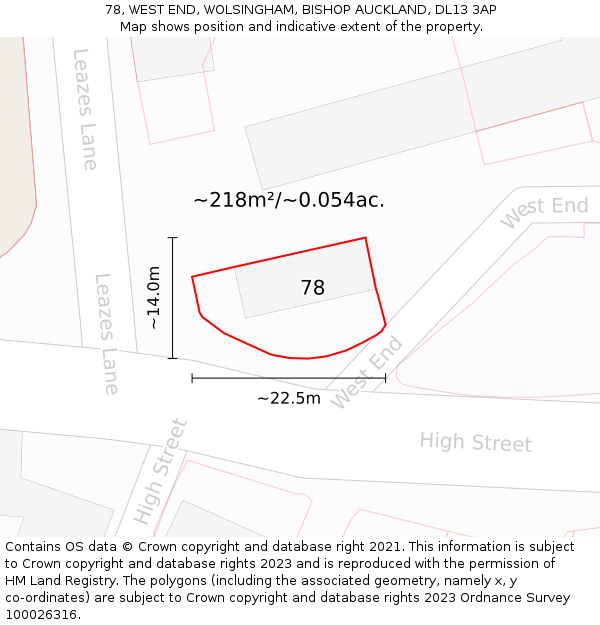 78, WEST END, WOLSINGHAM, BISHOP AUCKLAND, DL13 3AP: Plot and title map