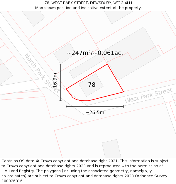78, WEST PARK STREET, DEWSBURY, WF13 4LH: Plot and title map