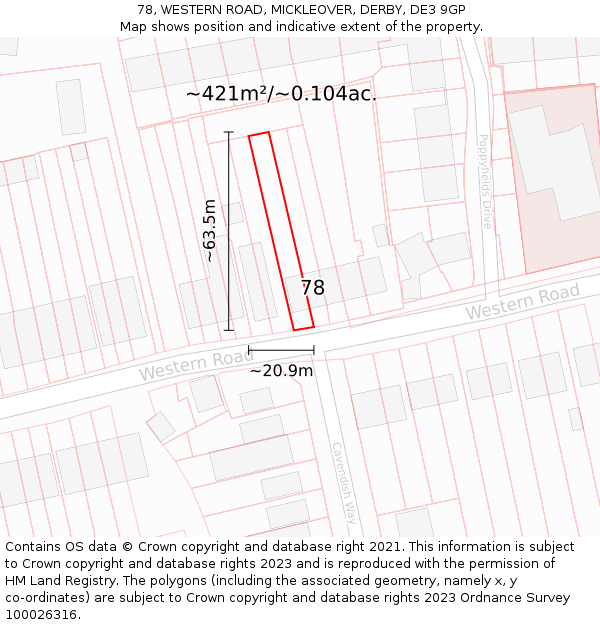 78, WESTERN ROAD, MICKLEOVER, DERBY, DE3 9GP: Plot and title map