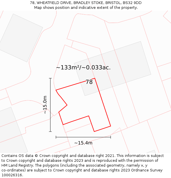 78, WHEATFIELD DRIVE, BRADLEY STOKE, BRISTOL, BS32 9DD: Plot and title map