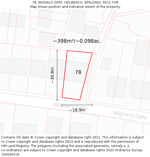78, WIGNALS GATE, HOLBEACH, SPALDING, PE12 7HR: Plot and title map