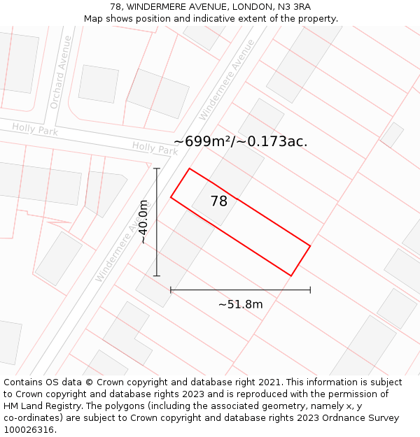 78, WINDERMERE AVENUE, LONDON, N3 3RA: Plot and title map