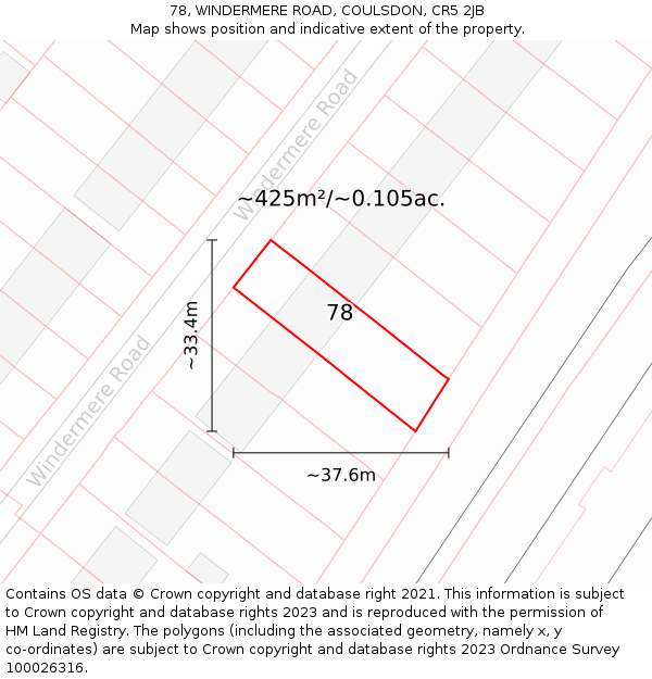 78, WINDERMERE ROAD, COULSDON, CR5 2JB: Plot and title map