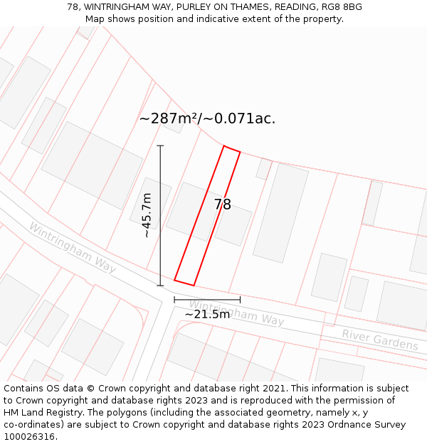 78, WINTRINGHAM WAY, PURLEY ON THAMES, READING, RG8 8BG: Plot and title map