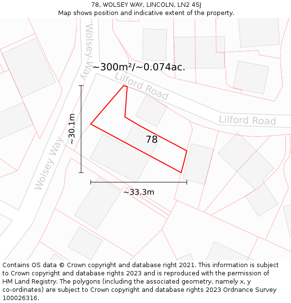 78, WOLSEY WAY, LINCOLN, LN2 4SJ: Plot and title map