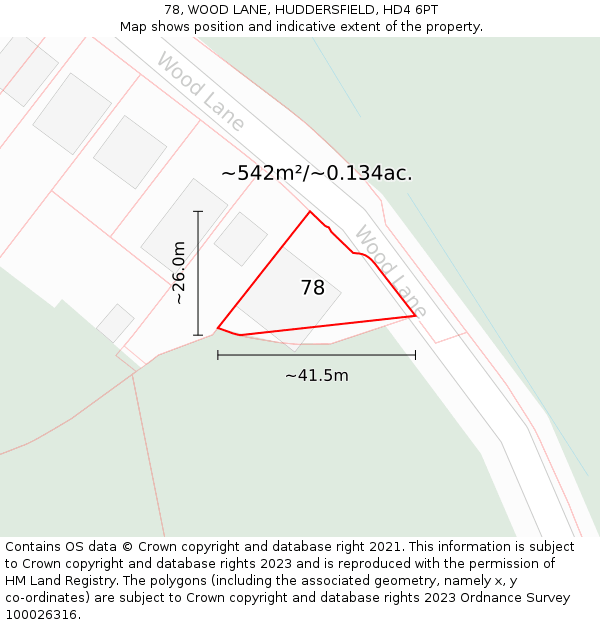 78, WOOD LANE, HUDDERSFIELD, HD4 6PT: Plot and title map