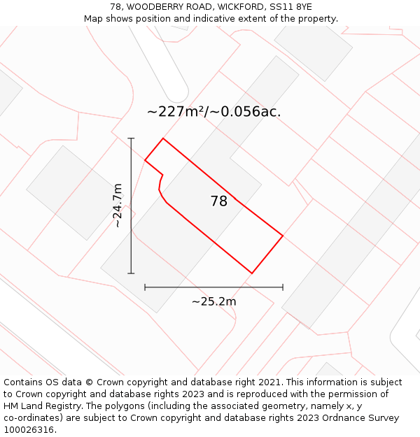 78, WOODBERRY ROAD, WICKFORD, SS11 8YE: Plot and title map