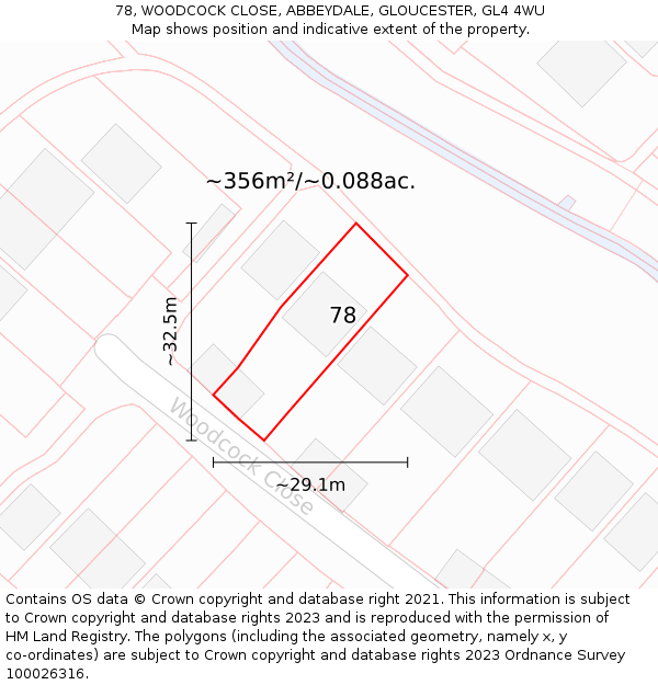 78, WOODCOCK CLOSE, ABBEYDALE, GLOUCESTER, GL4 4WU: Plot and title map