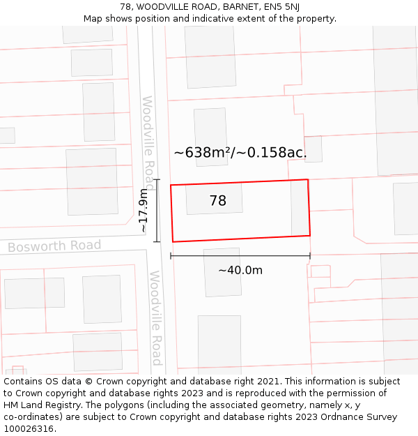 78, WOODVILLE ROAD, BARNET, EN5 5NJ: Plot and title map