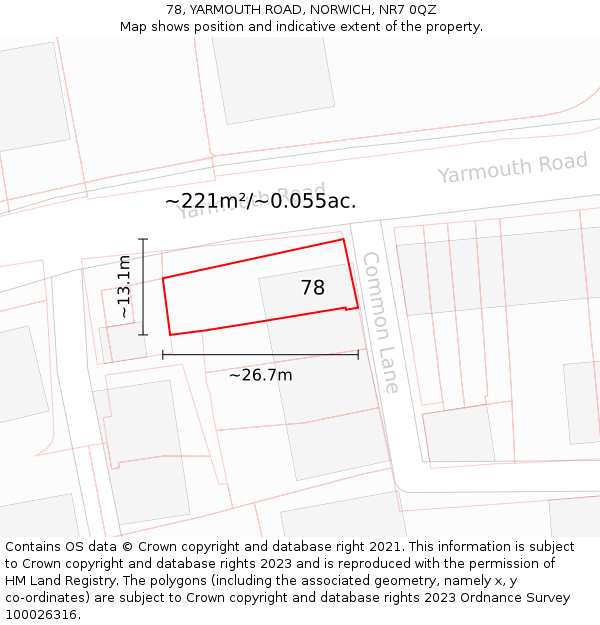78, YARMOUTH ROAD, NORWICH, NR7 0QZ: Plot and title map