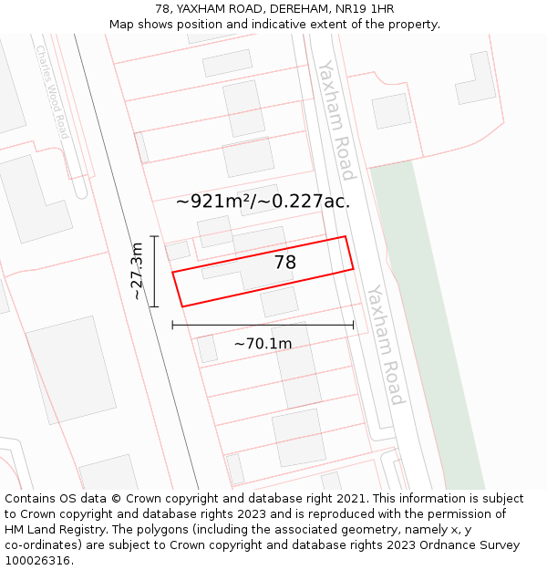 78, YAXHAM ROAD, DEREHAM, NR19 1HR: Plot and title map