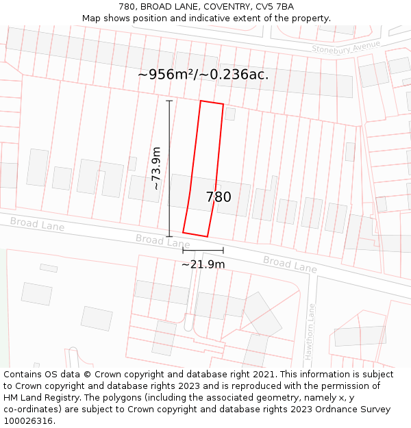 780, BROAD LANE, COVENTRY, CV5 7BA: Plot and title map