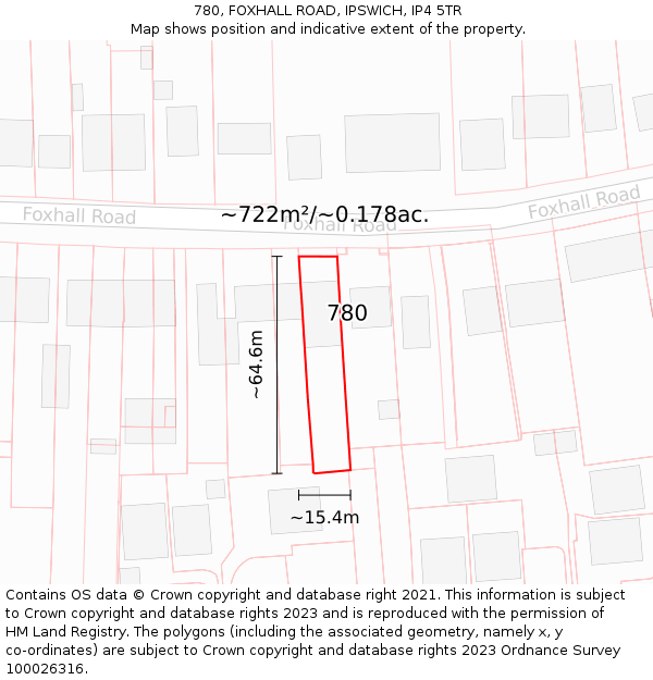780, FOXHALL ROAD, IPSWICH, IP4 5TR: Plot and title map
