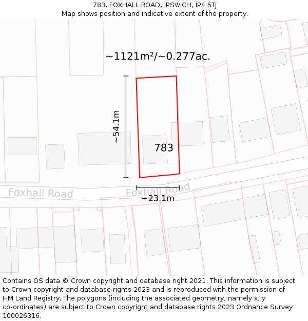 783, FOXHALL ROAD, IPSWICH, IP4 5TJ: Plot and title map