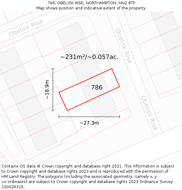 786, OBELISK RISE, NORTHAMPTON, NN2 8TP: Plot and title map