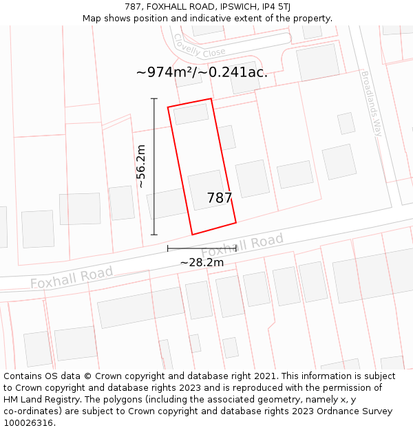 787, FOXHALL ROAD, IPSWICH, IP4 5TJ: Plot and title map