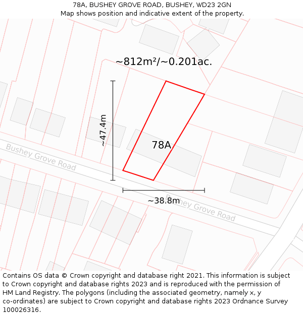 78A, BUSHEY GROVE ROAD, BUSHEY, WD23 2GN: Plot and title map