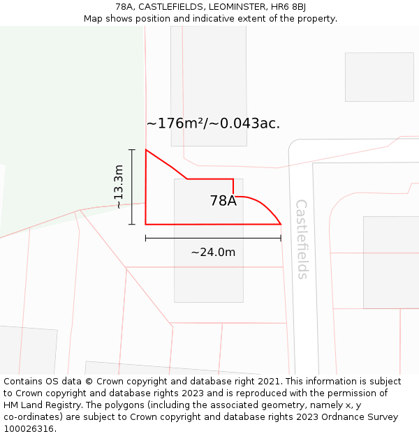 78A, CASTLEFIELDS, LEOMINSTER, HR6 8BJ: Plot and title map
