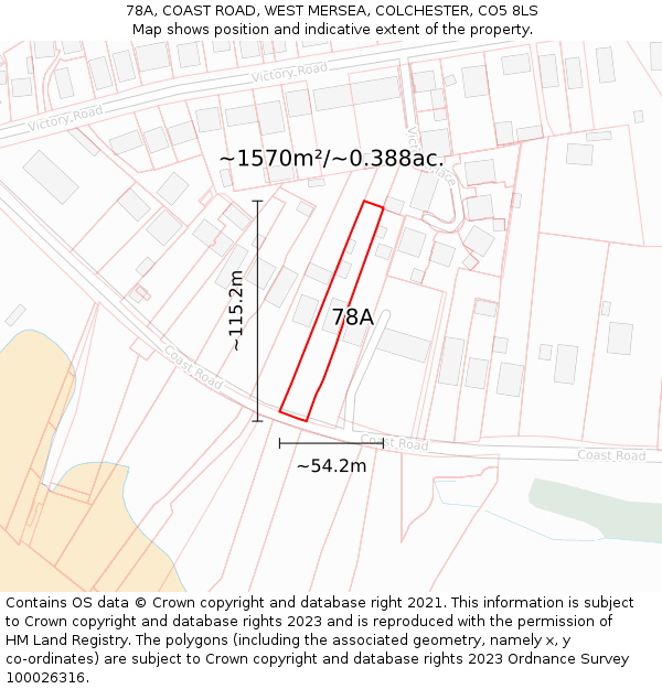 78A, COAST ROAD, WEST MERSEA, COLCHESTER, CO5 8LS: Plot and title map