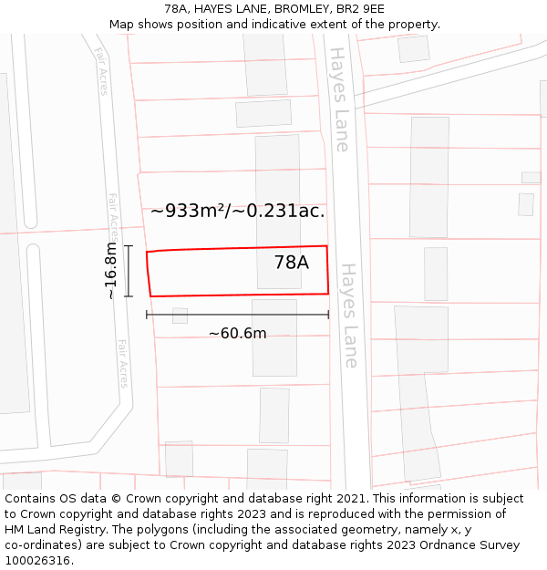 78A, HAYES LANE, BROMLEY, BR2 9EE: Plot and title map