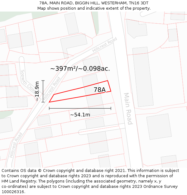 78A, MAIN ROAD, BIGGIN HILL, WESTERHAM, TN16 3DT: Plot and title map