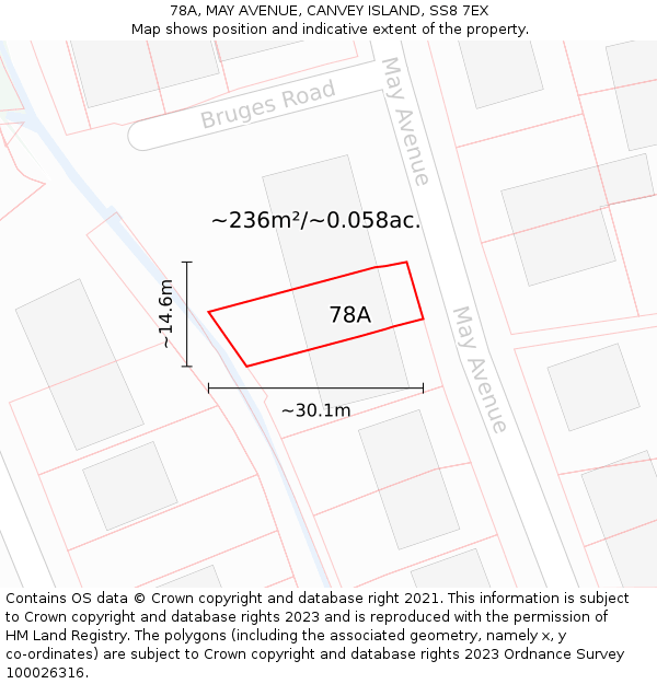 78A, MAY AVENUE, CANVEY ISLAND, SS8 7EX: Plot and title map