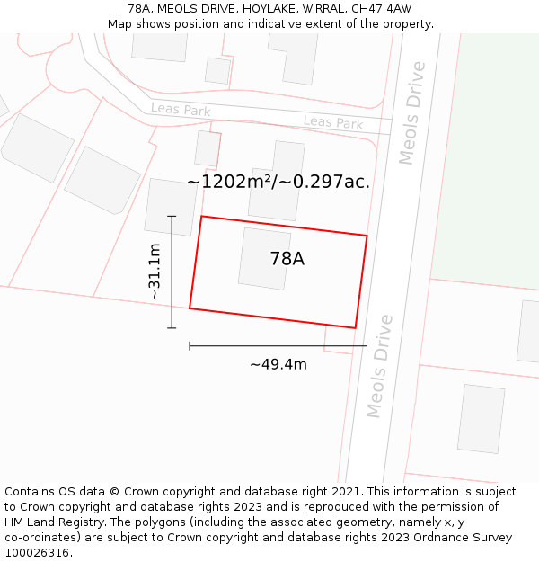 78A, MEOLS DRIVE, HOYLAKE, WIRRAL, CH47 4AW: Plot and title map