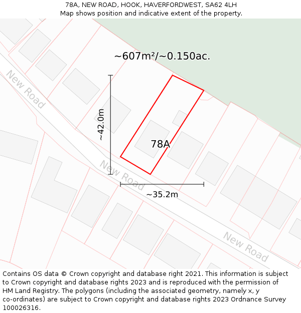 78A, NEW ROAD, HOOK, HAVERFORDWEST, SA62 4LH: Plot and title map
