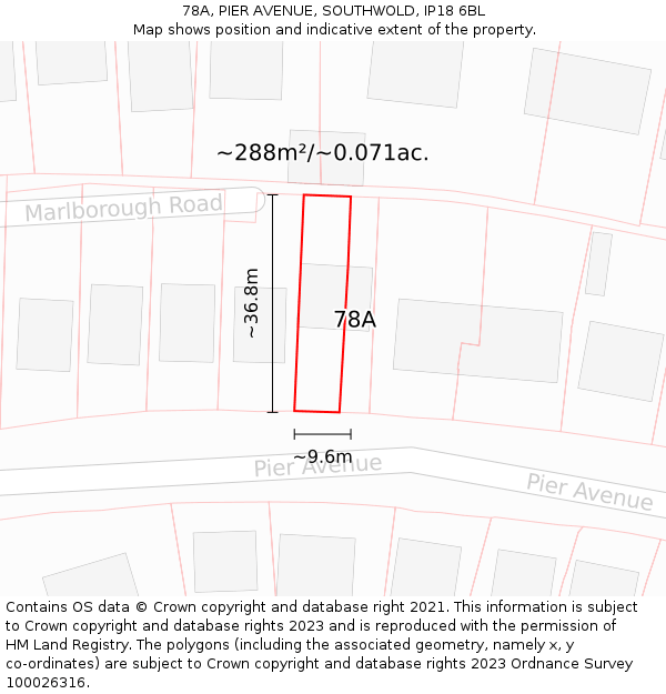 78A, PIER AVENUE, SOUTHWOLD, IP18 6BL: Plot and title map
