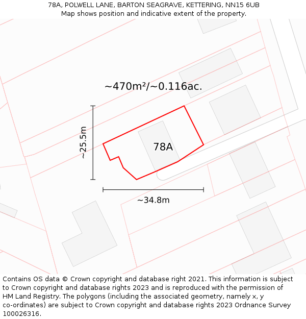 78A, POLWELL LANE, BARTON SEAGRAVE, KETTERING, NN15 6UB: Plot and title map