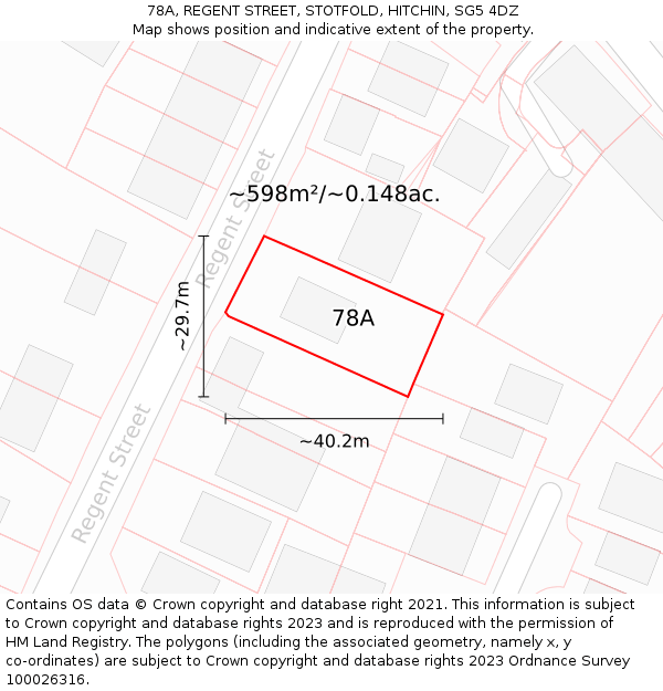 78A, REGENT STREET, STOTFOLD, HITCHIN, SG5 4DZ: Plot and title map