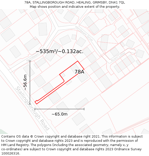 78A, STALLINGBOROUGH ROAD, HEALING, GRIMSBY, DN41 7QL: Plot and title map
