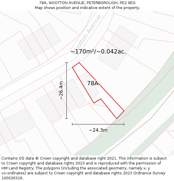 78A, WOOTTON AVENUE, PETERBOROUGH, PE2 9EG: Plot and title map