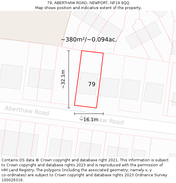 79, ABERTHAW ROAD, NEWPORT, NP19 9QQ: Plot and title map