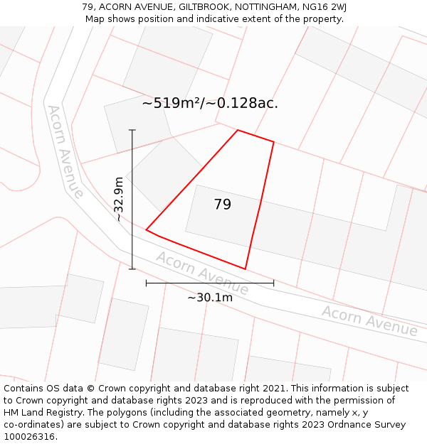 79, ACORN AVENUE, GILTBROOK, NOTTINGHAM, NG16 2WJ: Plot and title map
