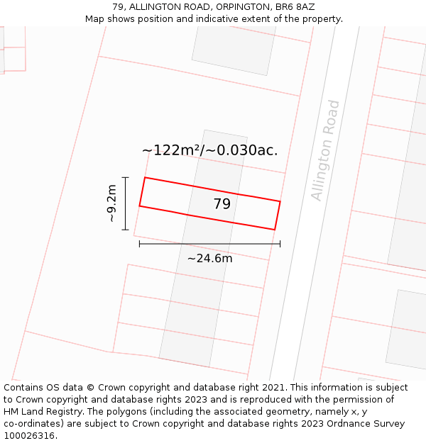79, ALLINGTON ROAD, ORPINGTON, BR6 8AZ: Plot and title map