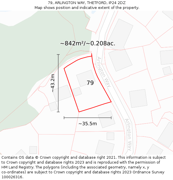 79, ARLINGTON WAY, THETFORD, IP24 2DZ: Plot and title map