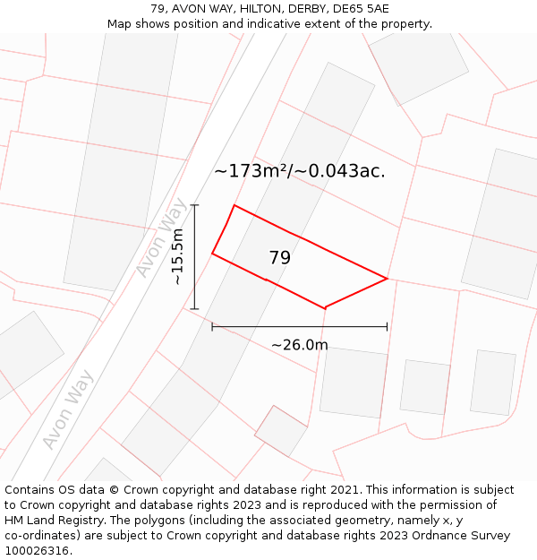 79, AVON WAY, HILTON, DERBY, DE65 5AE: Plot and title map