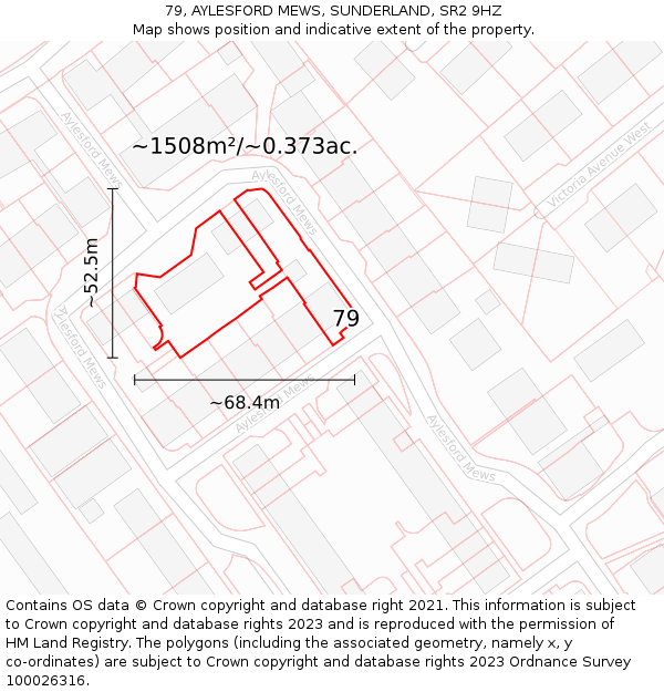 79, AYLESFORD MEWS, SUNDERLAND, SR2 9HZ: Plot and title map