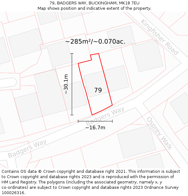 79, BADGERS WAY, BUCKINGHAM, MK18 7EU: Plot and title map