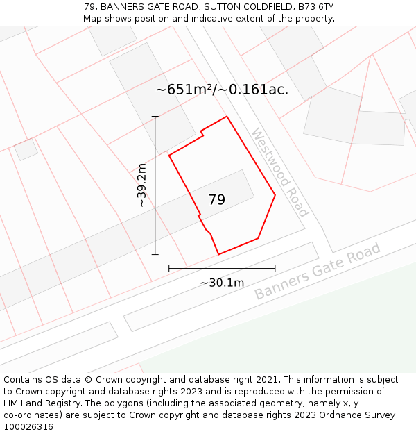 79, BANNERS GATE ROAD, SUTTON COLDFIELD, B73 6TY: Plot and title map