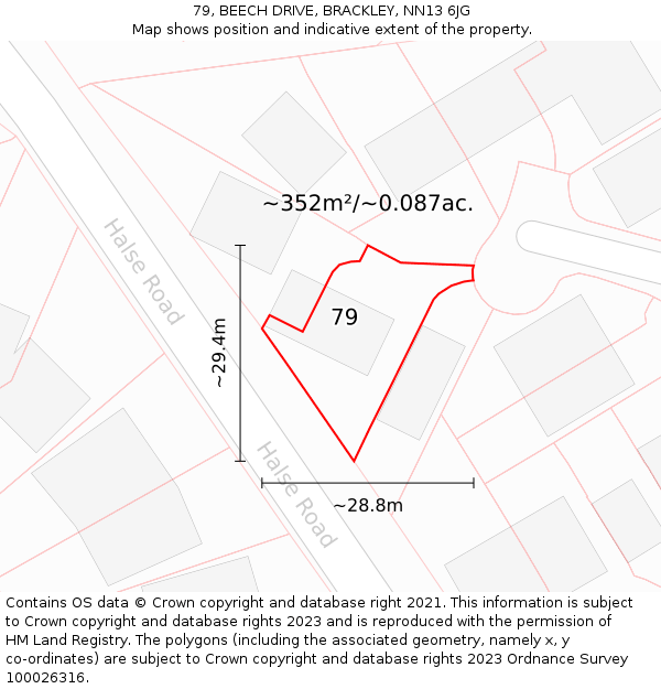 79, BEECH DRIVE, BRACKLEY, NN13 6JG: Plot and title map