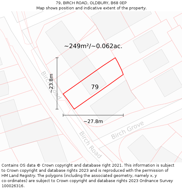 79, BIRCH ROAD, OLDBURY, B68 0EP: Plot and title map
